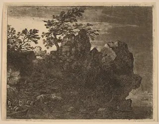 Large Rock at the River, by Allart van Everdingen, ink, 1650