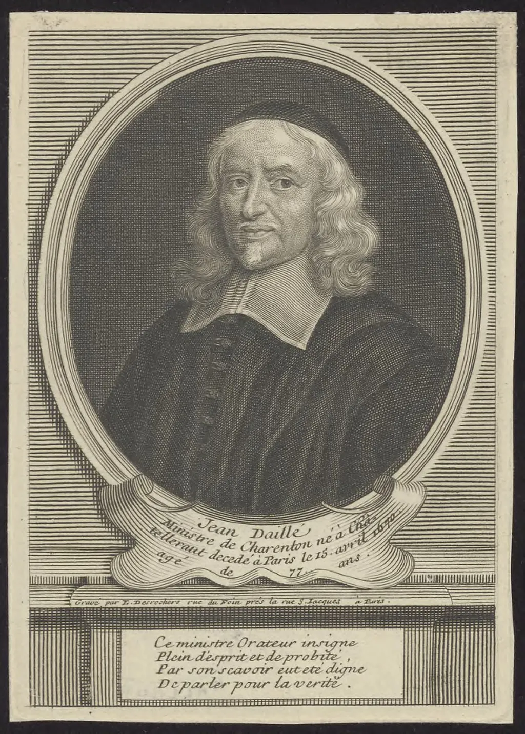 Portrait of Johannes Dallaeus/ Jean Daillé, by Etienne Desrochers, unspecified