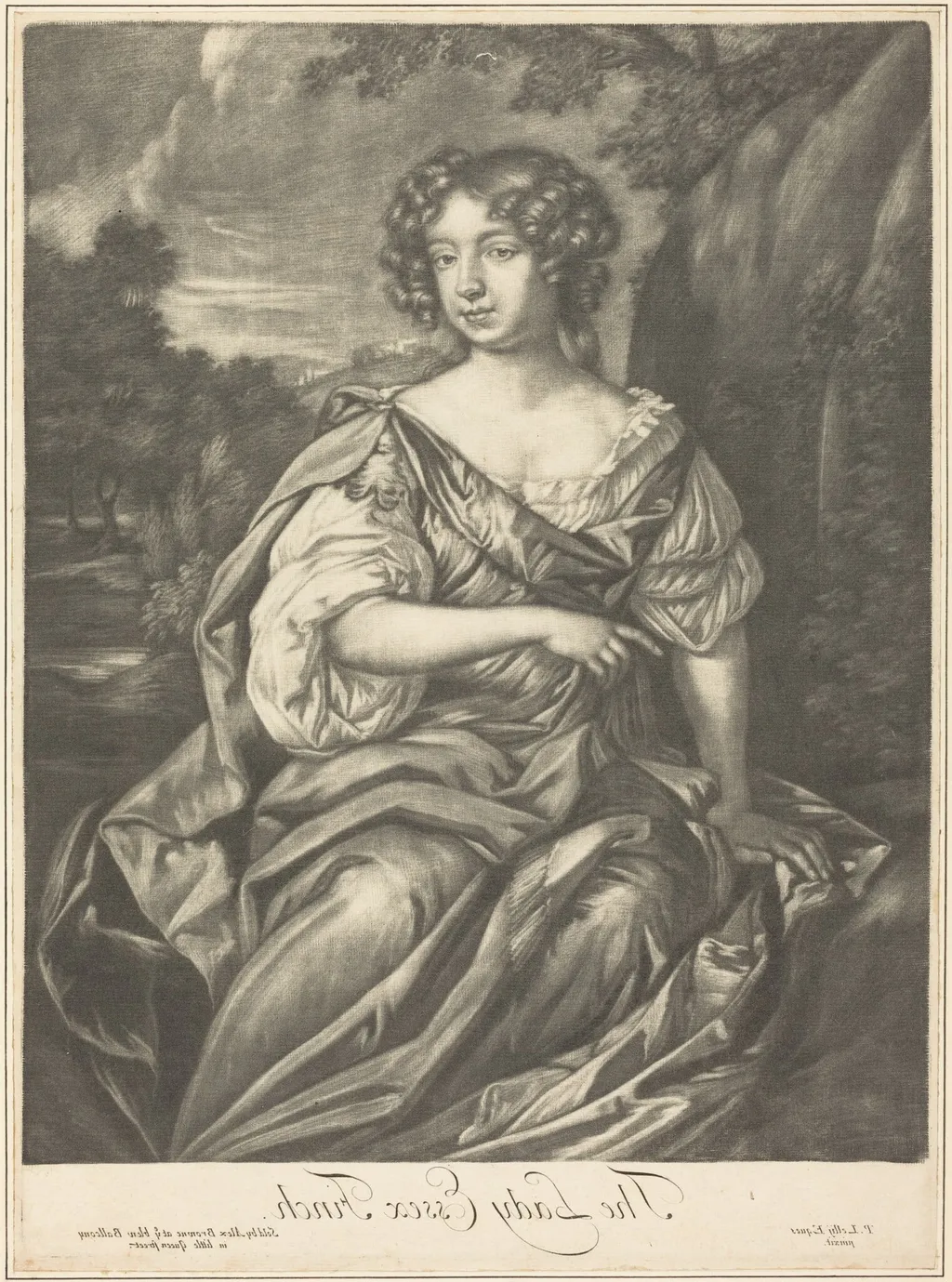The Lady Essex Finch, by Alexander Browne, ink, 1680