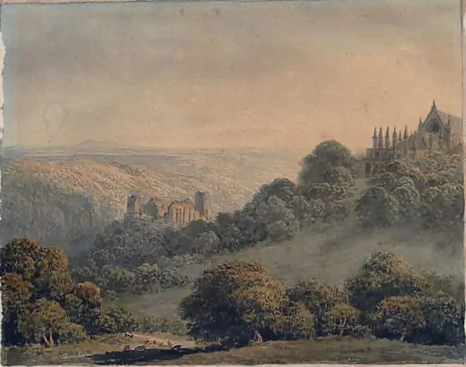 Roslin Chapel, with castle, near Edinburgh, by John Glover, watercolor, 1790