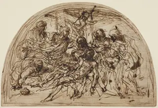 The Lamentation with Saints, by Alvise dal Friso, ink, 1580