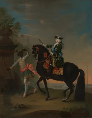 The Empress Elizabeth of Russia (1709–1762) on Horseback, Attended by a Page, by Georg Cristoph Grooth, oil, 1740