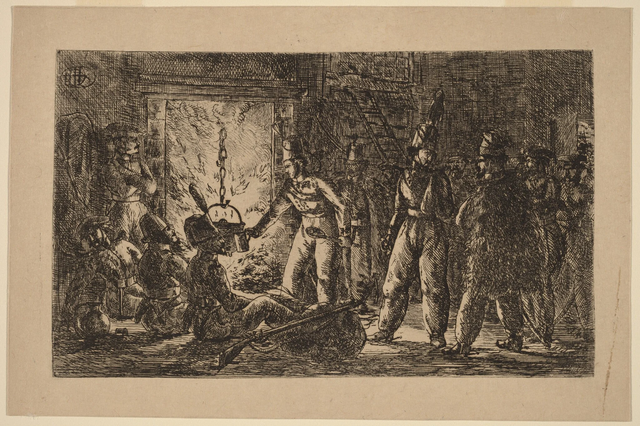 Cossacks before a Fireplace (Les cosaques devant la cheminée de la ferme en Hollande) [recto], detail