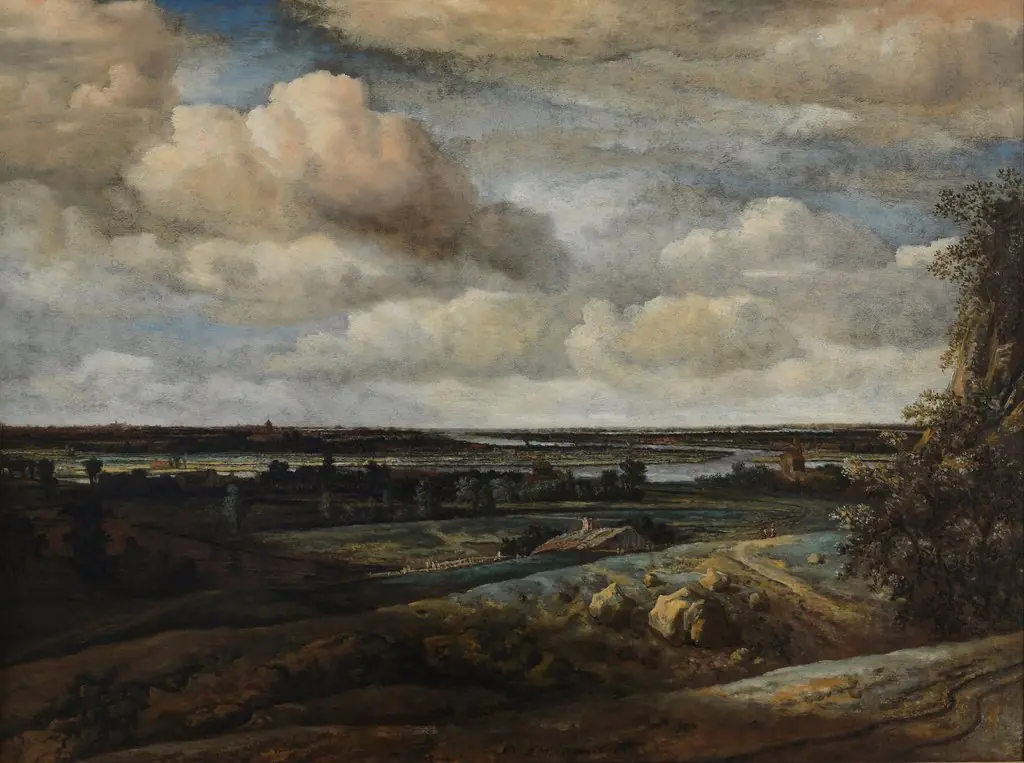 Dutch Panorama Landscape with a Distant View of Haarlem, by Philips Koninck, oil, 1654