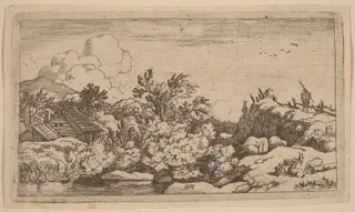 Goat Herd on a Hill, by Allart van Everdingen, ink, 1650