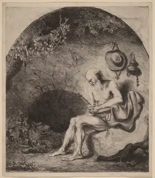 Saint Jerome in the Cave, by Ferdinand Bol, ink, 1644