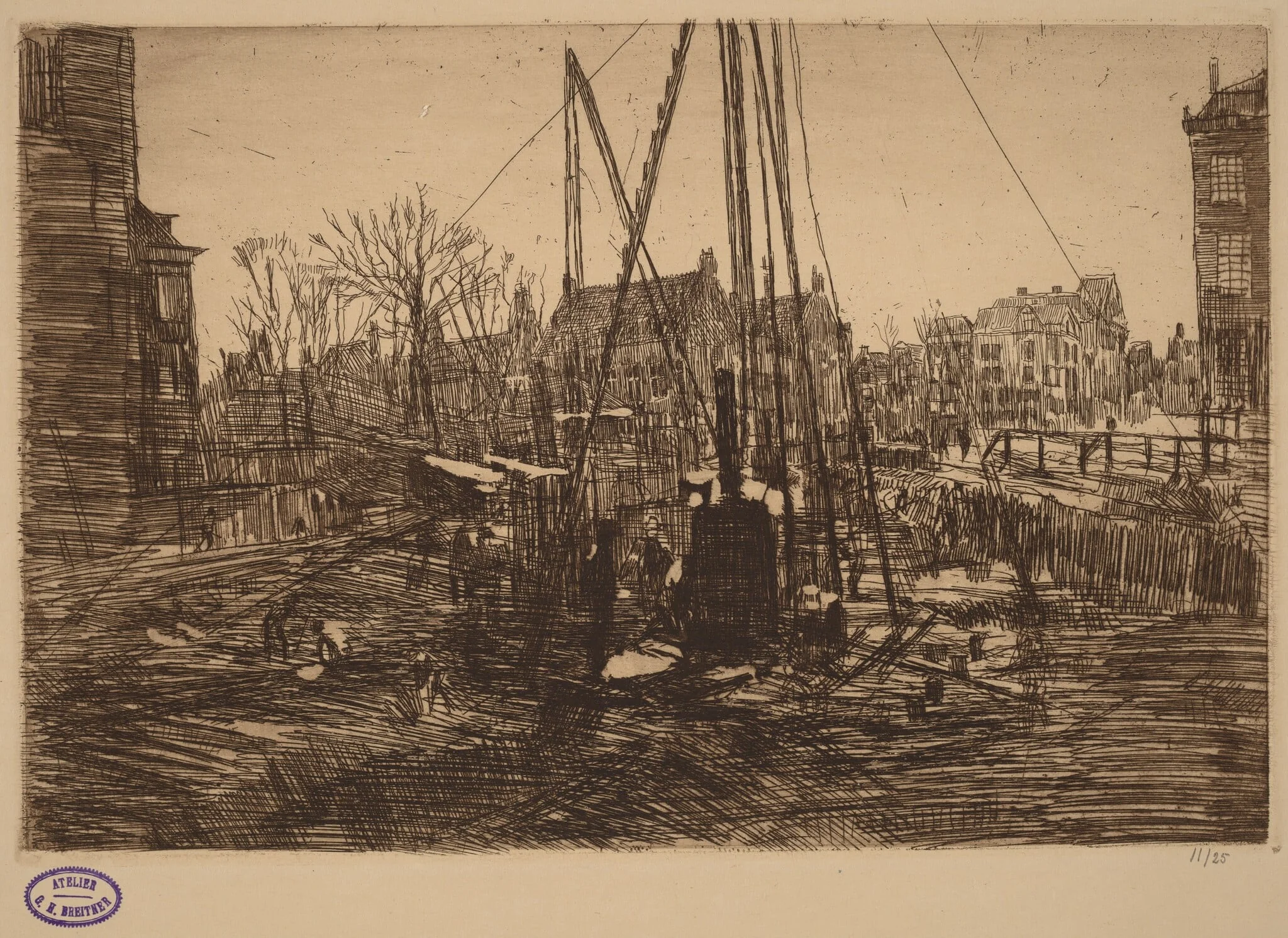Scene in a Dutch City with Pile Driver in Foreground, detail