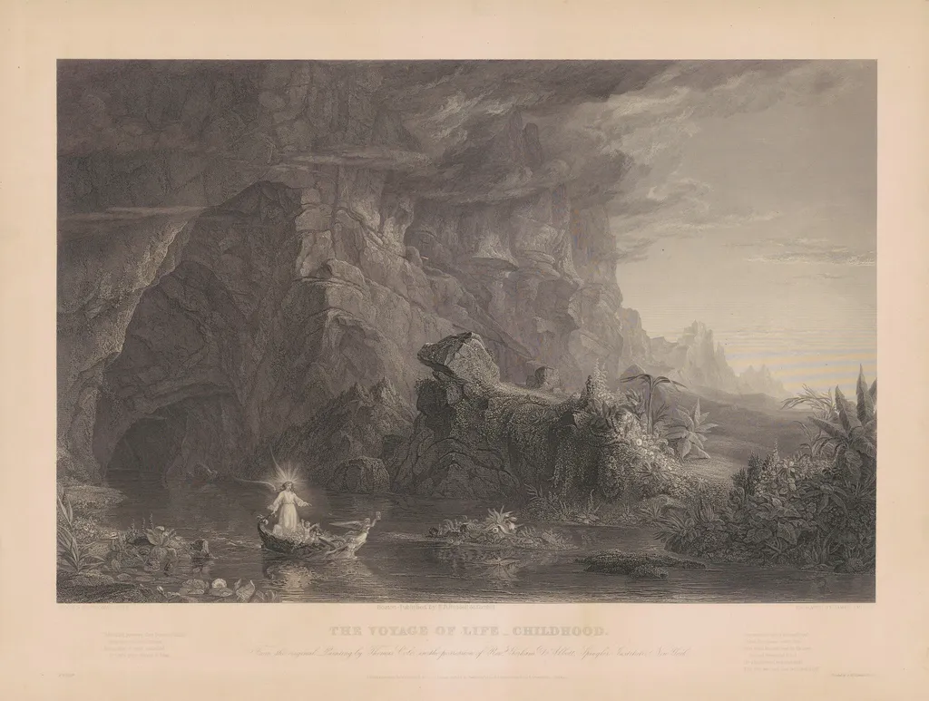 The Voyage of Life: Childhood, by James Smillie, ink, 1855
