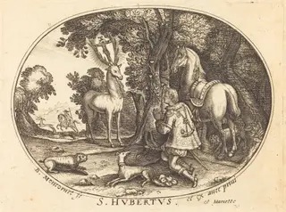 The Vision of Saint Hubert, by Balthasar Moncornet, ink, 1634