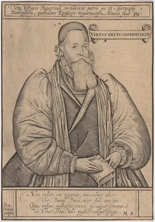 Gervase Babington, Bishop of Worcester, by Renold Elstrack, ink, 1616