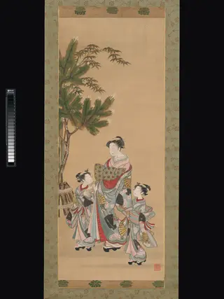 Courtesan and  Two Attendants on New Year's Day, by Isoda Koryūsai, unspecified