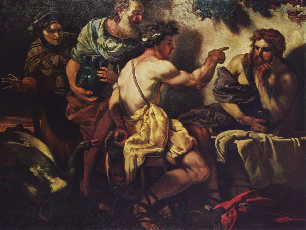 Jupiter and Mercury at Philemon and Baucis, by Johann Carl Loth, oil, 1660