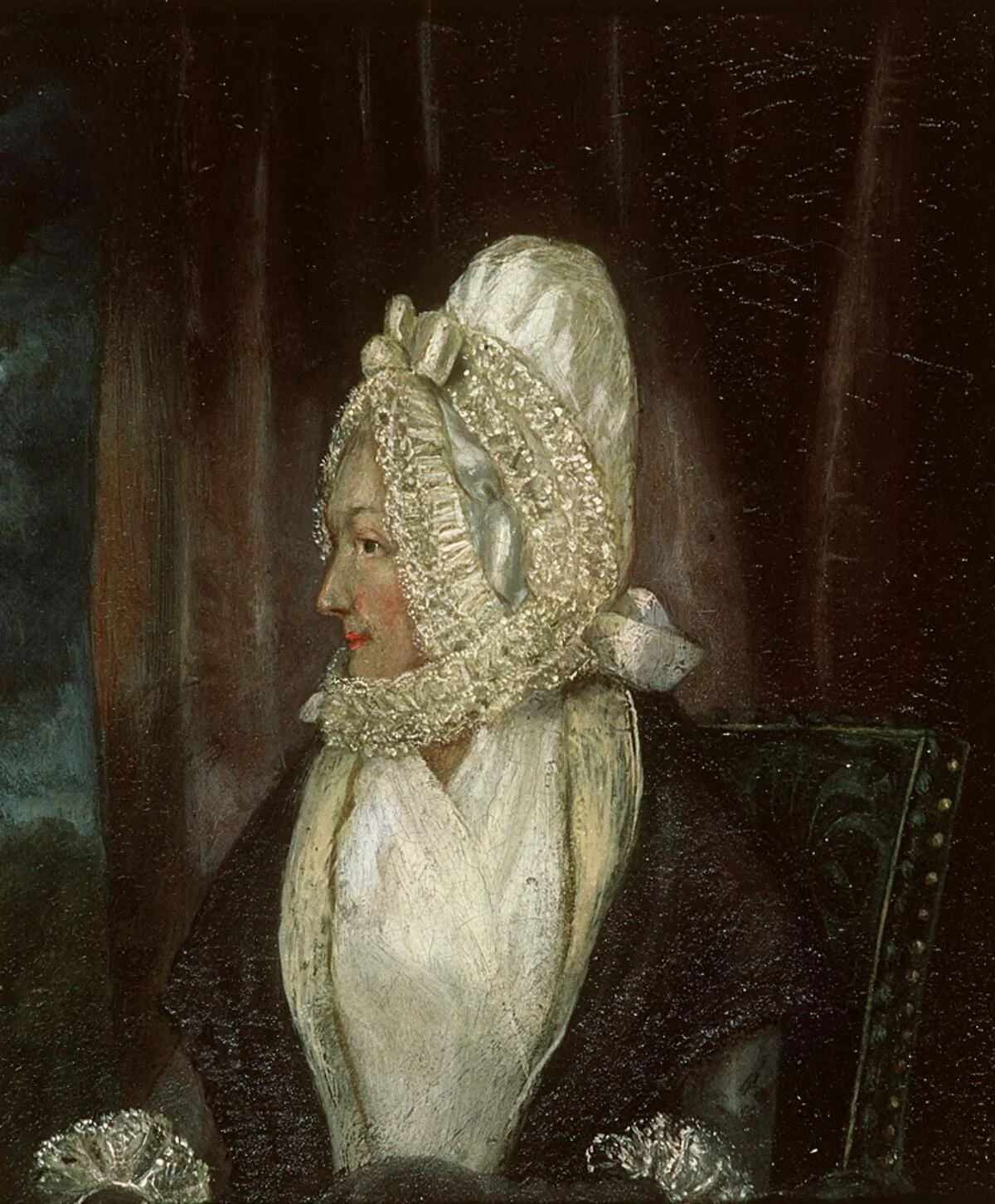 Portrait of a lady in white bonnet, detail