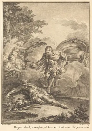 Regne, dit-il, triomphe, et sois en tout mon fils, by Jean Charles Levasseur, ink, 1775