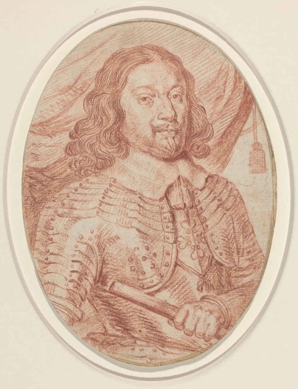 Portrait of a French General, by Balthasar Moncornet, chalk, 1634