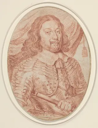 Portrait of a French General, by Balthasar Moncornet, chalk, 1634