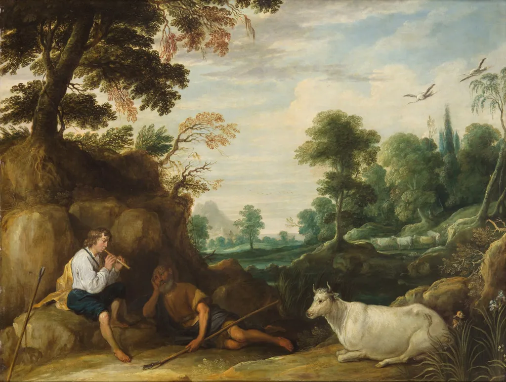 Mercury playing the flute for Argus, by David Teniers the Younger, oil, 1638