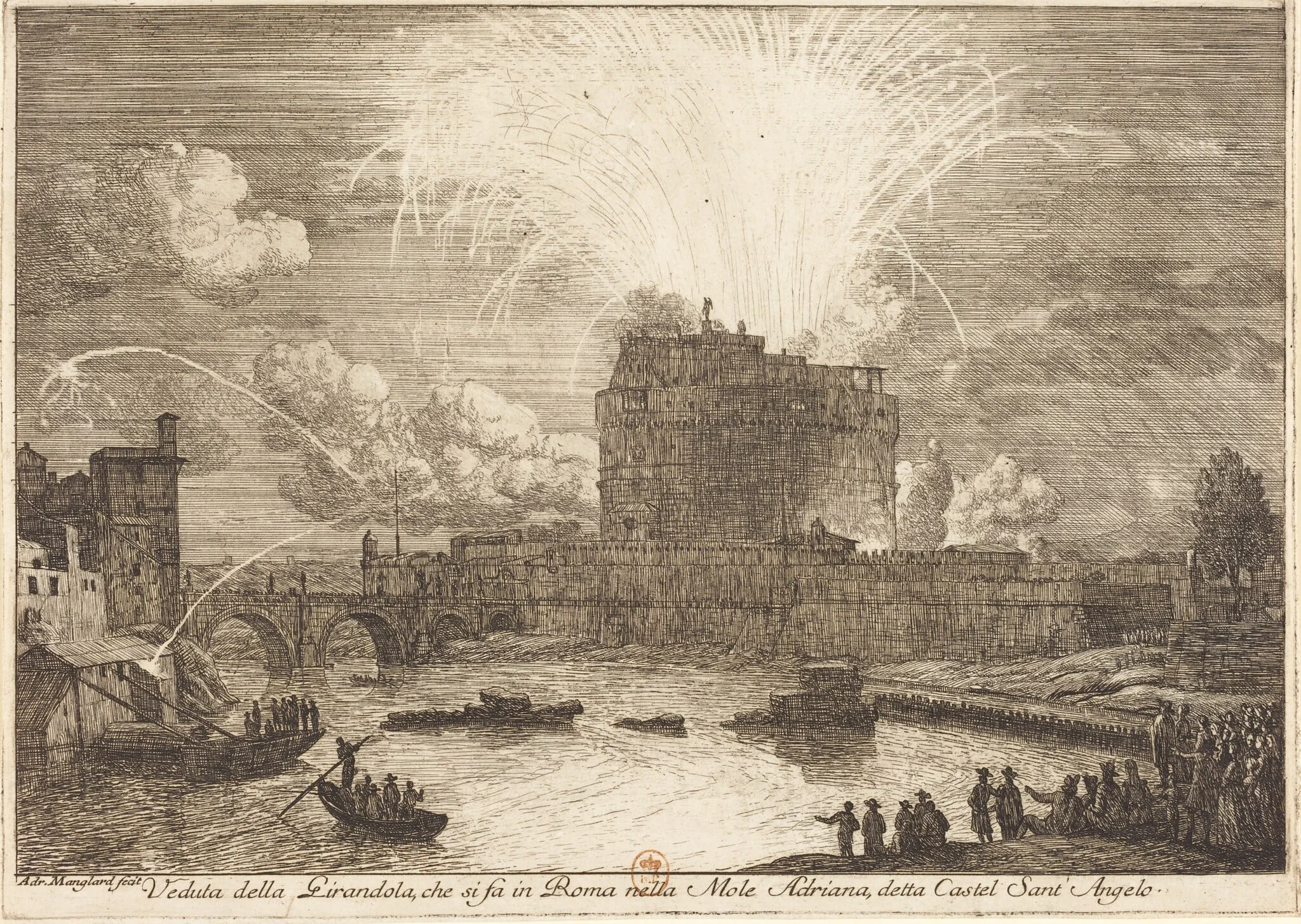 Veduta della Girandola a Castel Sant'Angelo (Fireworks Display over the Castle Sant'Angelo), detail