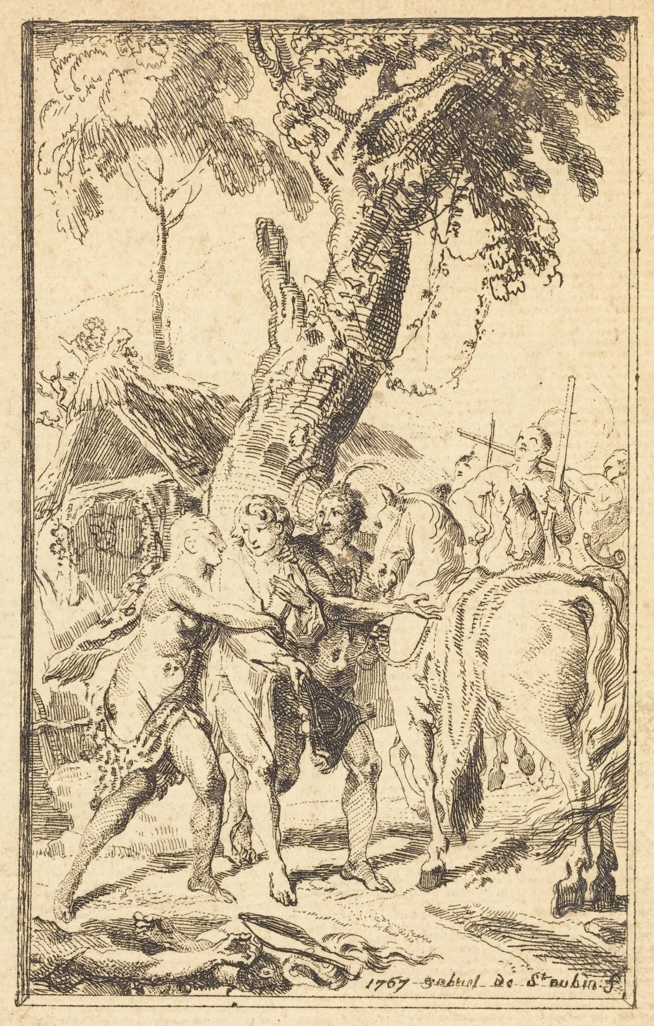 Flight of M. de Belle-Isle, Prisoner with theAttakapas [right], detail