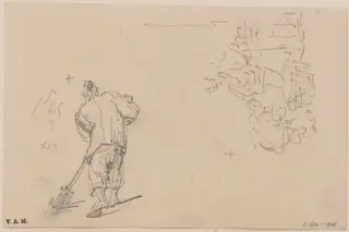 A Chinese figure sweeping, and two figures by a basket, by George Chinnery, 19