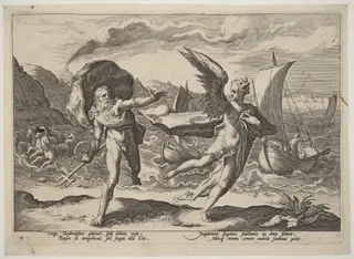 Coronis Changed into a Crow, by Hendrick Goltzius, ink, 1589