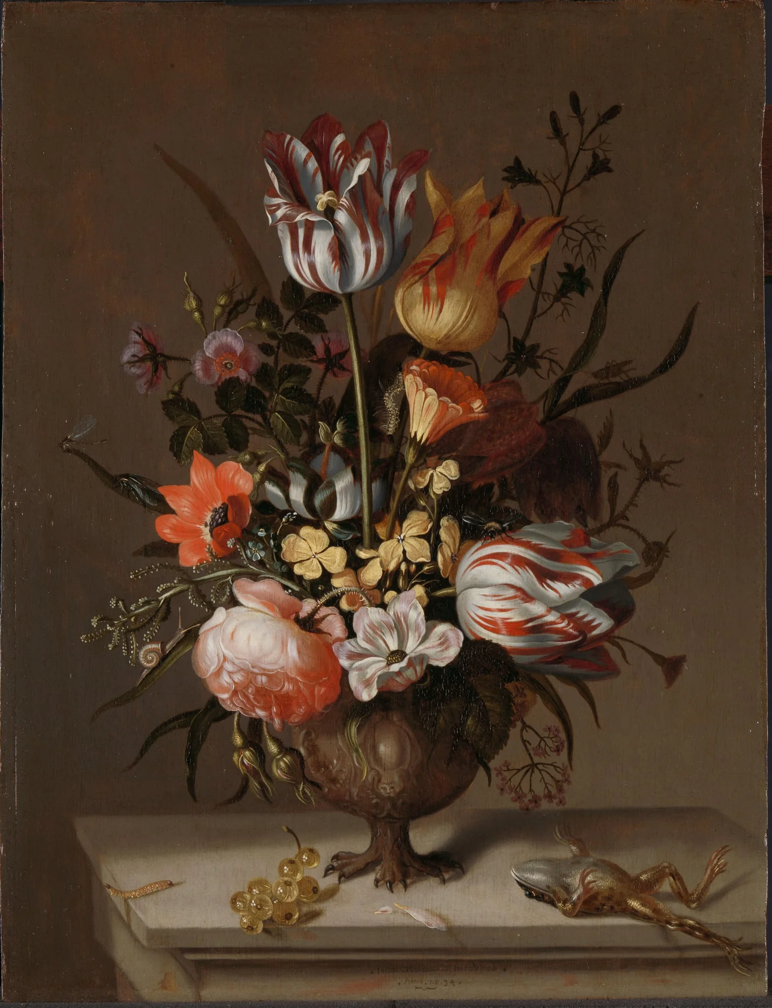 Still Life with a Vase of Flowers and a Dead Frog, detail