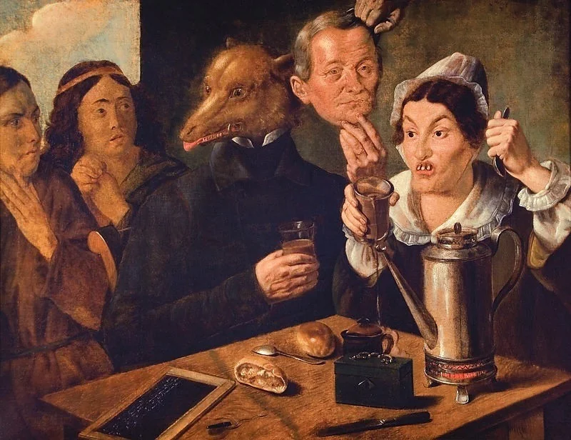 Satire on drunkenness – allegorical scene, detail