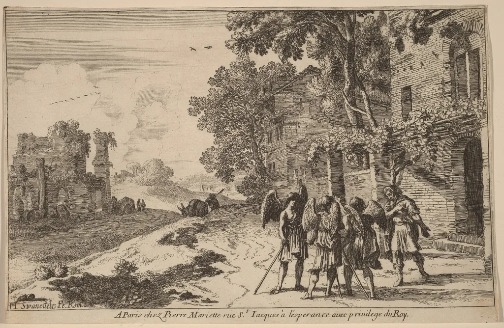 Abraham and the Three Angels, by Herman van Swanevelt, ink, 1628