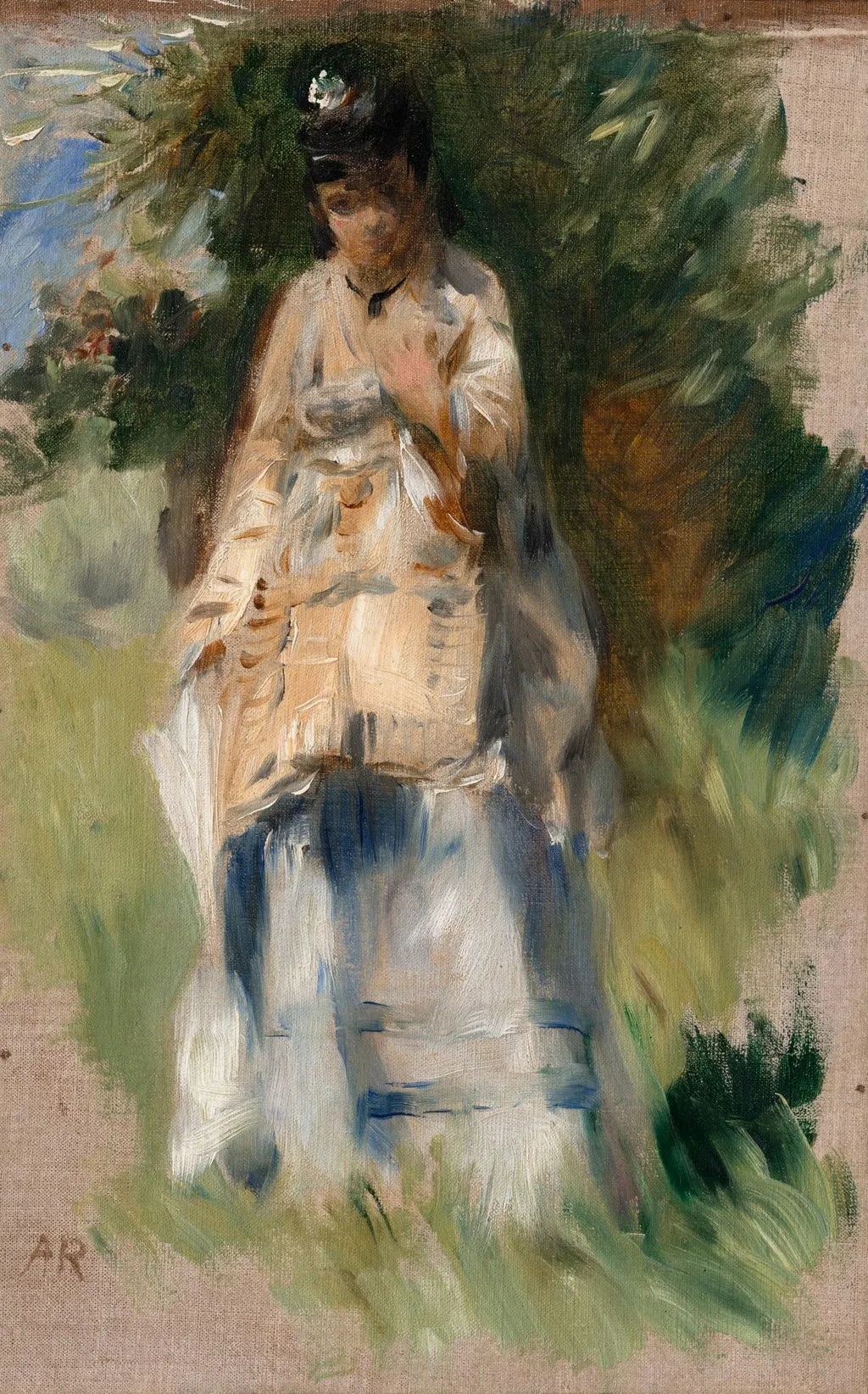 Woman Standing by a Tree, by Pierre-Auguste Renoir, oil, 1866
