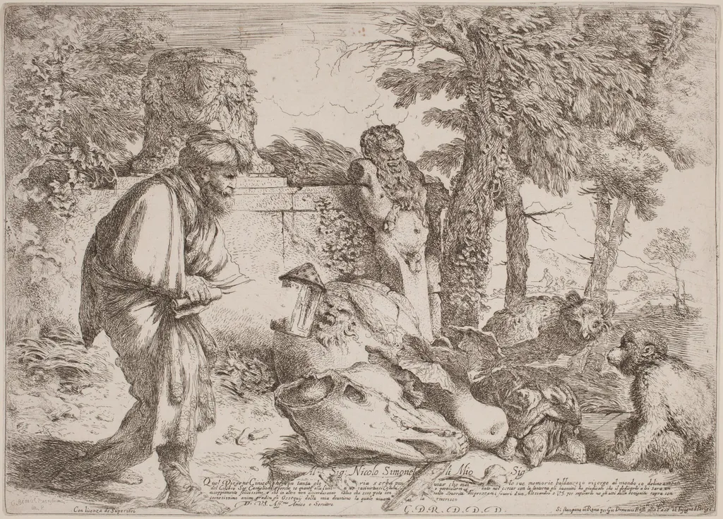 Diogenes Searching for an Honest Man, by Giovanni Benedetto Castiglione, ink, 1644