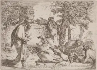 Diogenes Searching for an Honest Man, by Giovanni Benedetto Castiglione, ink, 1644