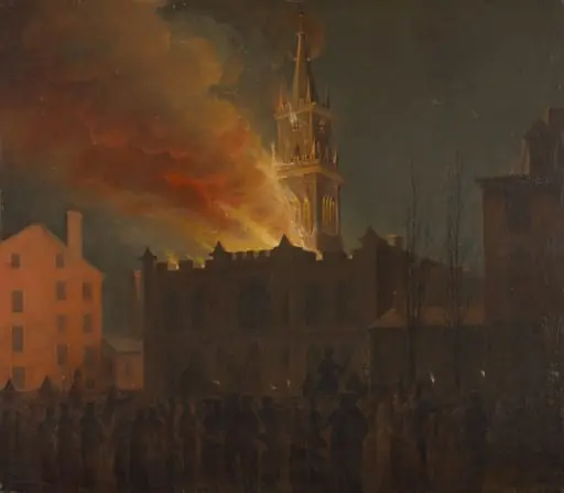 Conflagration of the Masonic Hall, Chestnut Street, Philadelphia, Pennsylvania, by Samuel Jones, oil, 1819