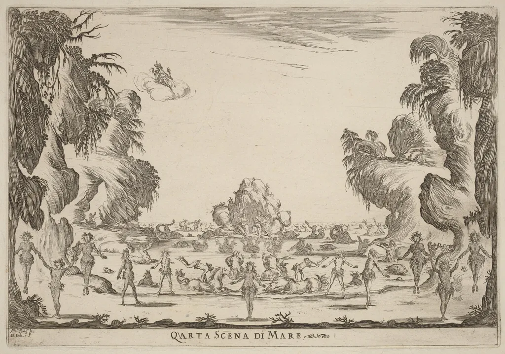 Quarta Scena di Mare, by Stefano Della Bella, ink, 1637