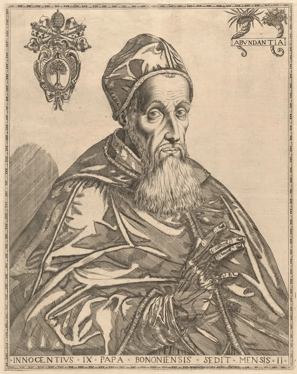 Portrait of Pope Innocent IX, by Nicolaes van Aelst, ink, 1590