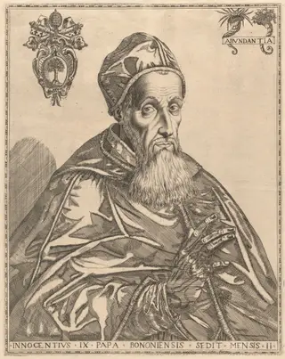 Portrait of Pope Innocent IX, by Nicolaes van Aelst, ink, 1590