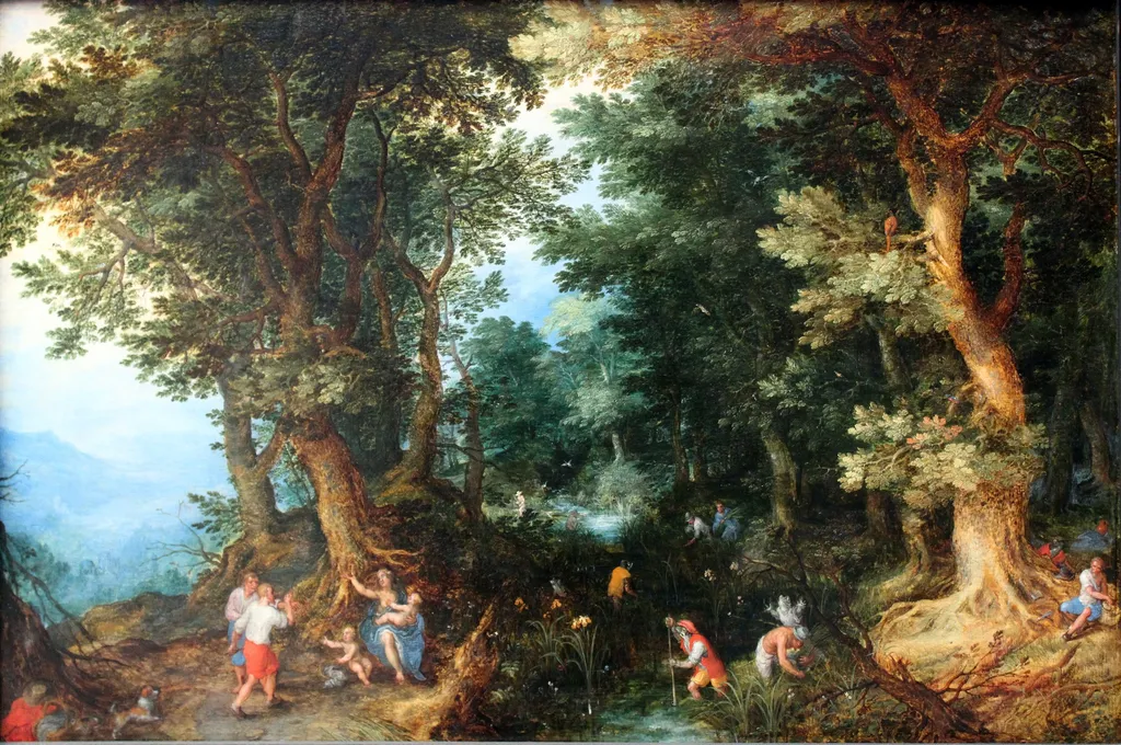 The Mocking of Latona, by Jan Brueghel, the elder, mixed, 1601