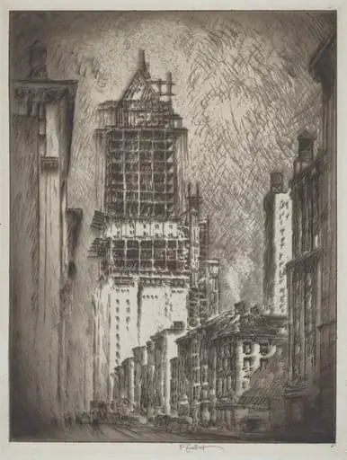 Lodgings for Gents, by Joseph Pennell, ink, 1923