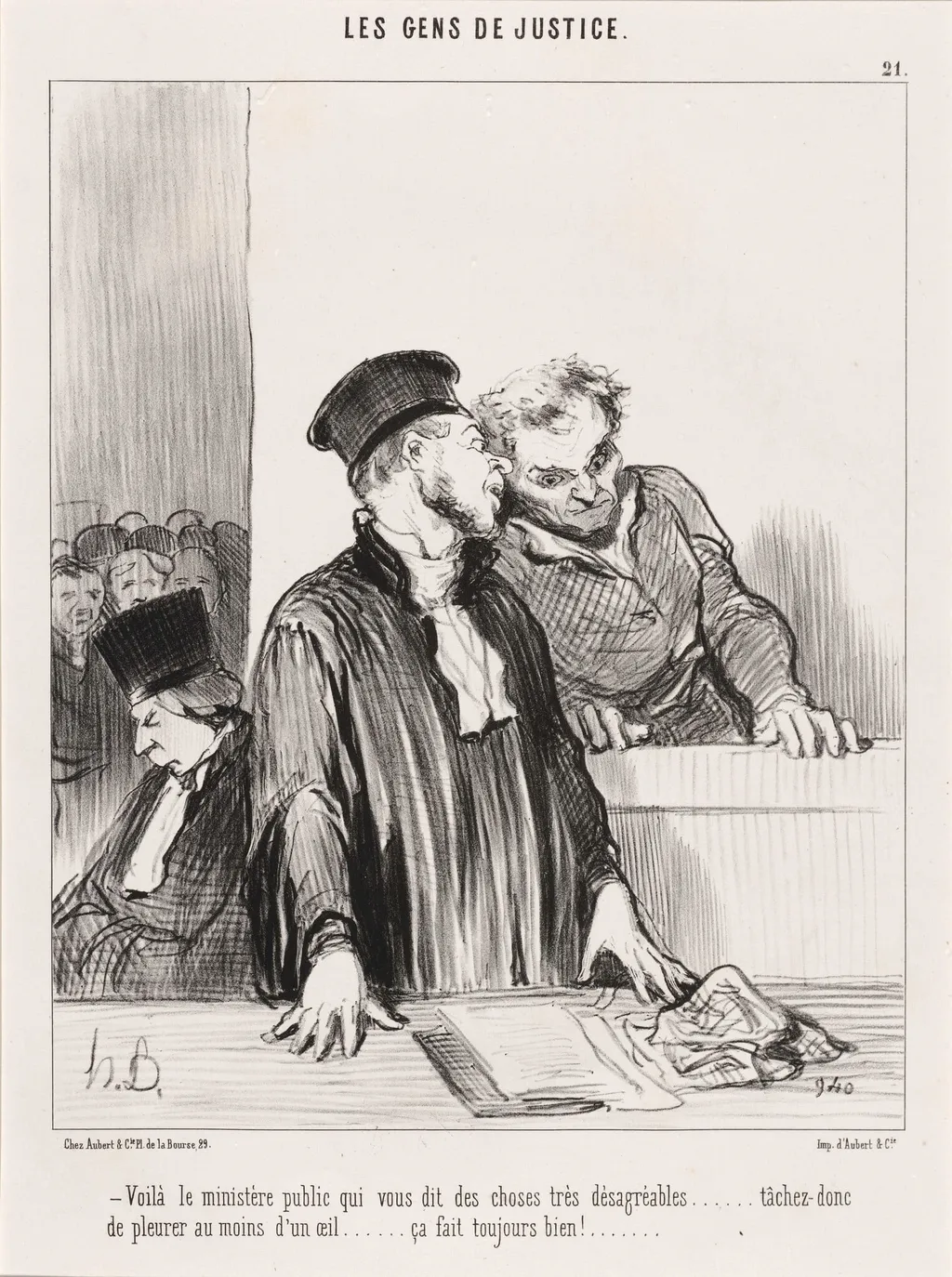 Voila le ministère public qui vous dit des choses... désagréables..., by Honoré Daumier, ink, 1846