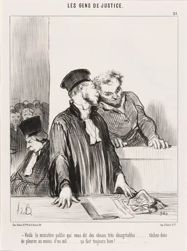 Voila le ministère public qui vous dit des choses... désagréables..., by Honoré Daumier, ink, 1846