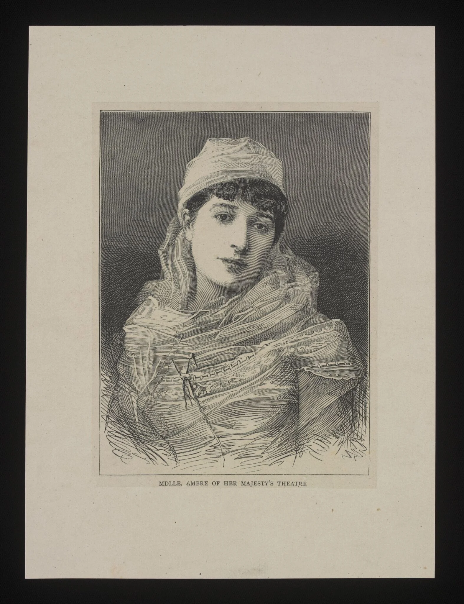 Print portraying Mdlle Ambre of Her Majesty's Theatre, detail