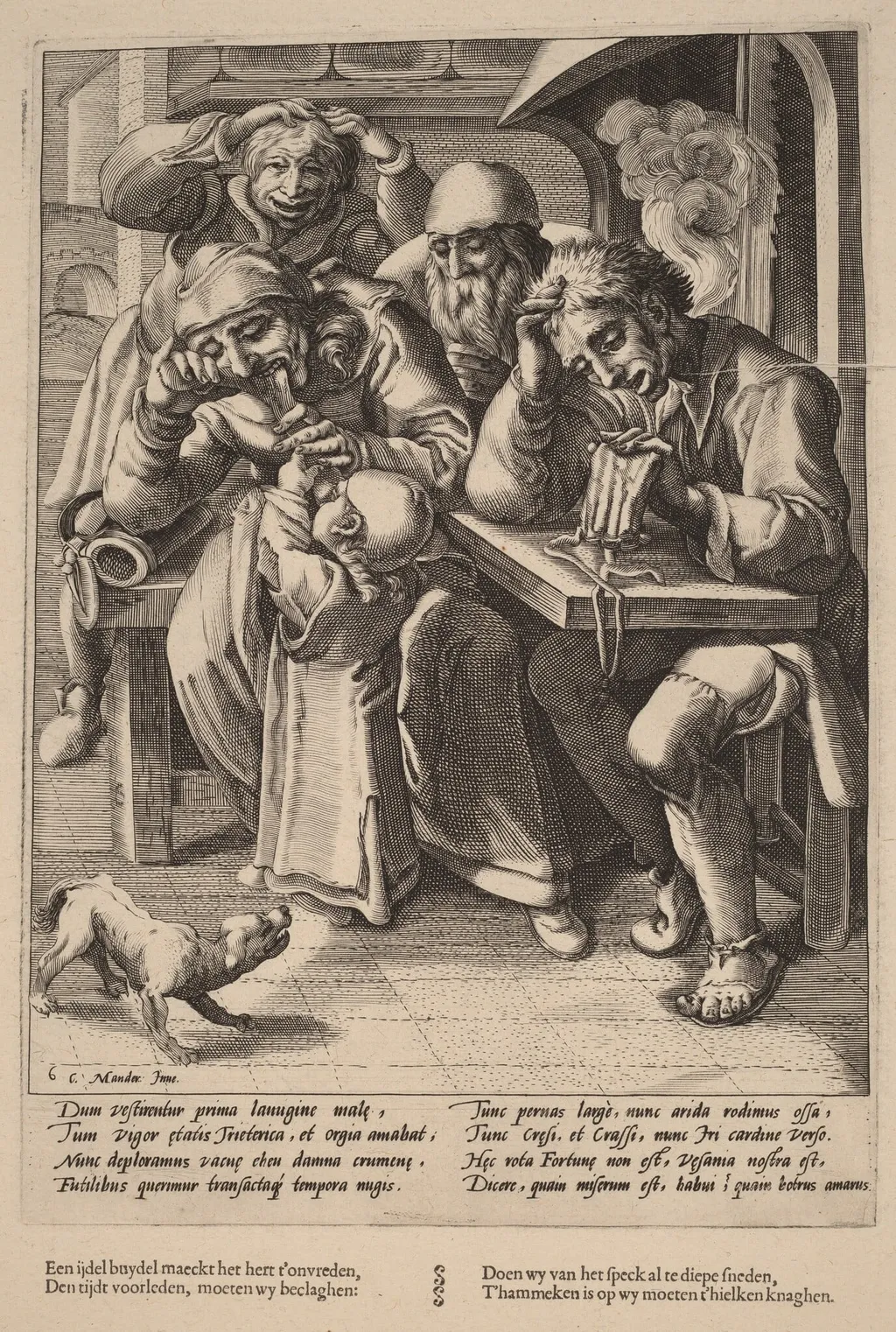 When Your Purse Is Empty, You Eat Bones Not Bacon, by Hendrick Goltzius, ink, 1592