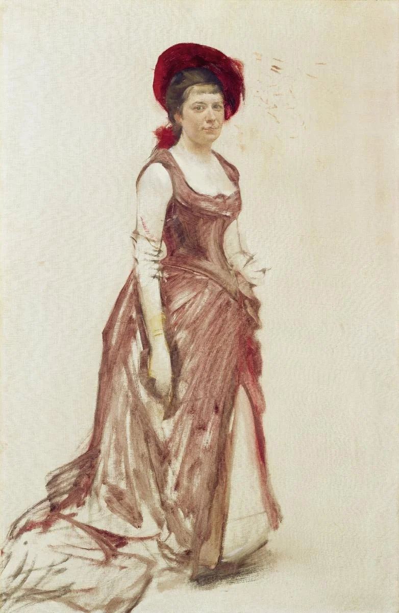Bildnis Lydia Welti-Escher im roten Kleid, detail