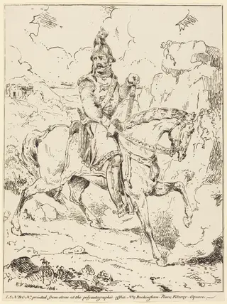 Knight in Armor on Horseback, by Edward Vernon Utterson, ink, 1806