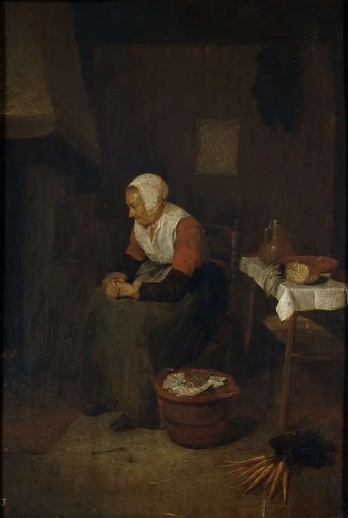 Old Woman by a Fireplace, by Quirijn van Brekelenkam, unspecified, 1660