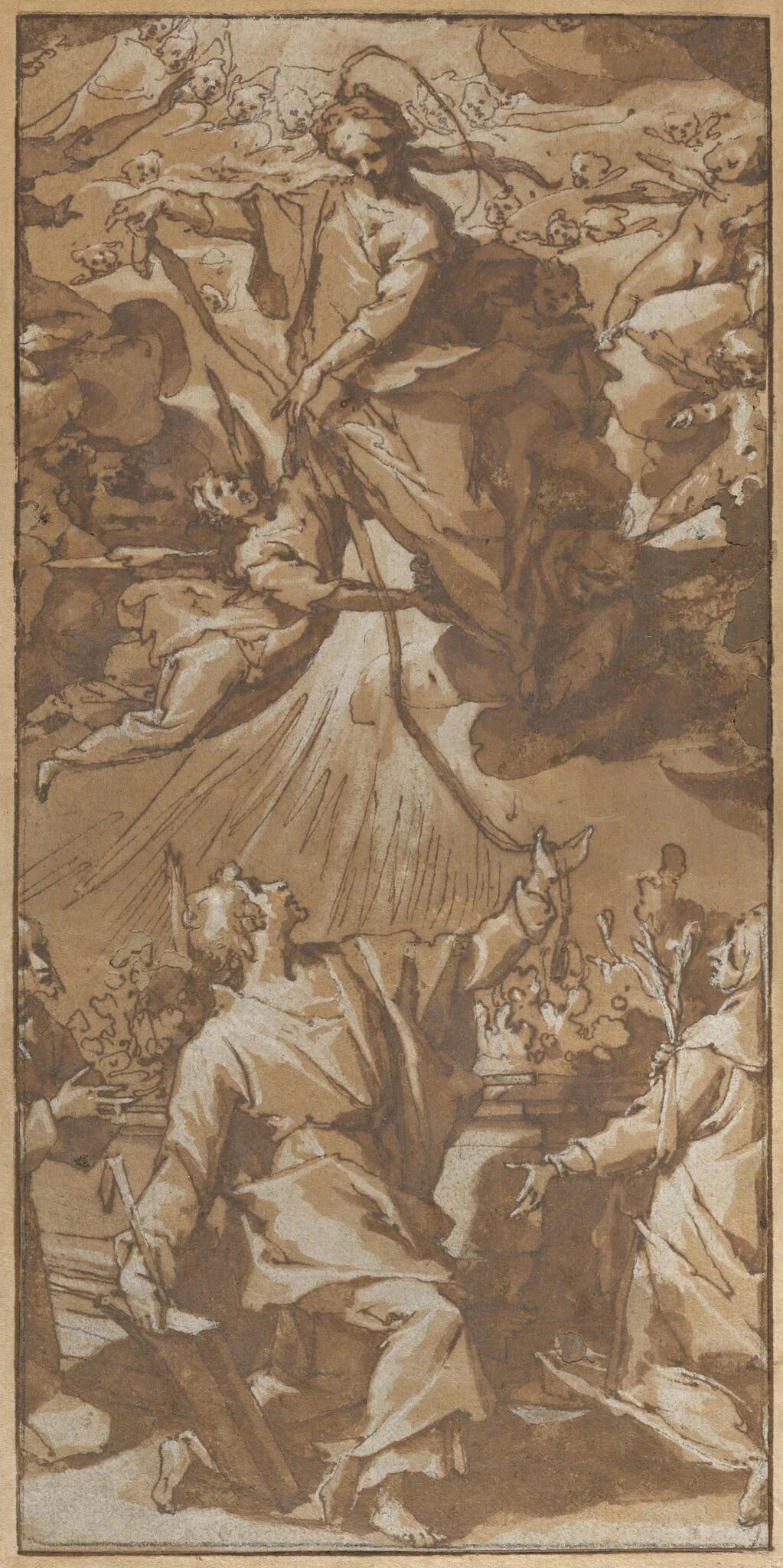 The Virgin Giving the Girdle to Saint Thomas, between Saints Francis and Catherine of Siena, detail