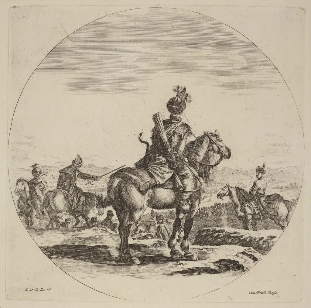 Polish Cavalier, by Stefano Della Bella, ink, 1637