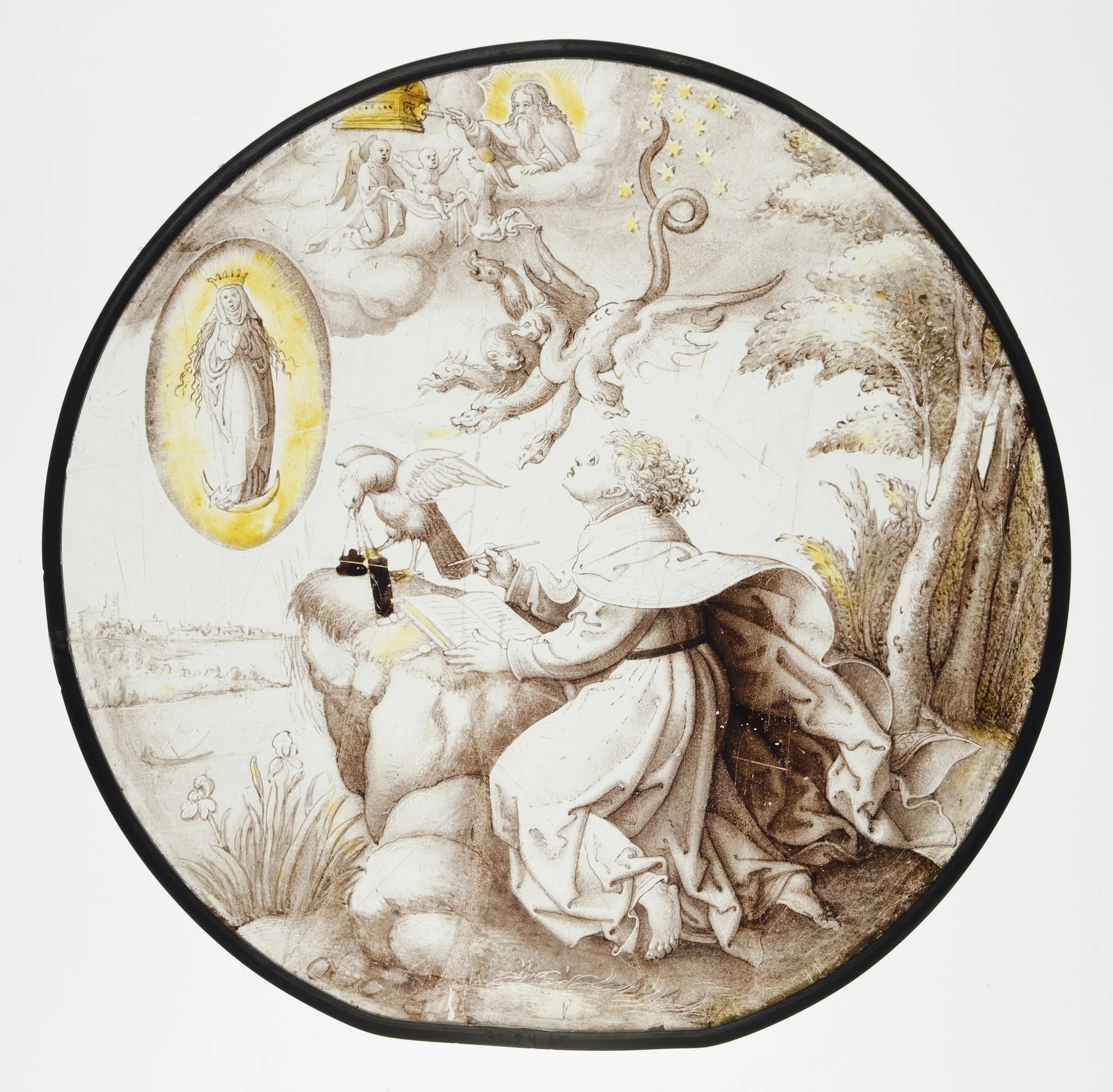 Roundel with Saint John on Patmos with Apocalyptic Vision, detail