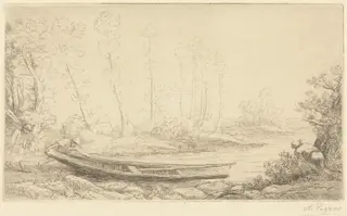 Man with a Punt, Figure to the Right (Pecheurs des truites), by Alphonse Legros, ink, 1874