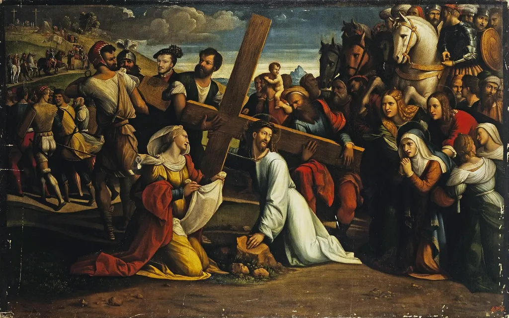 Carrying of the Cross, by Benvenuto Tisi, oil, 1529