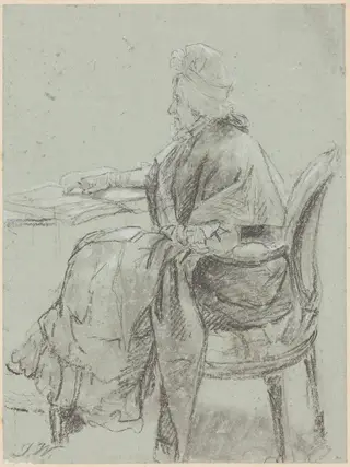 Study of an Elderly Woman for "Disobedience Discovered", by James Ward, chalk, 1797